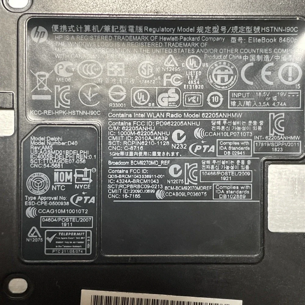 hp delphi D40 elitebook 8460p Intel Corei5 vPro laptop parts‎
